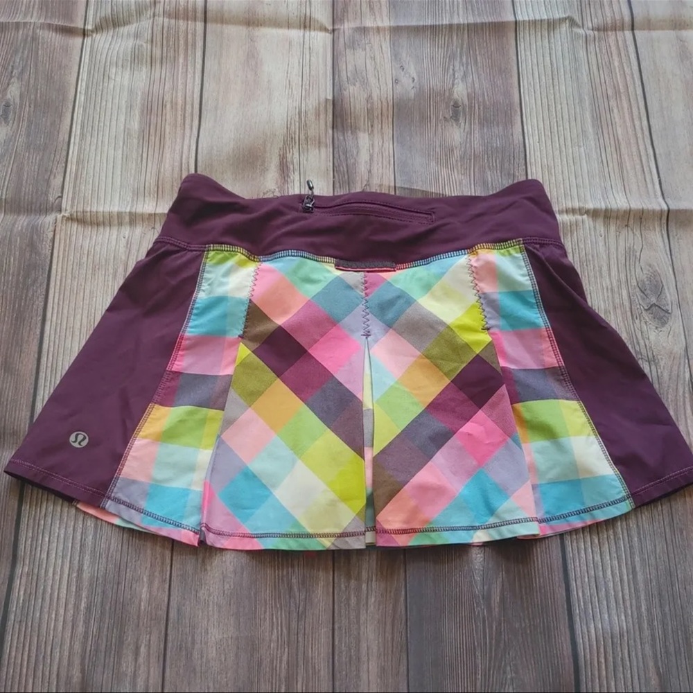 Lululemon Fast Cat Skirt Sea Check Multi Plum Split Pea Size 2 W8381S